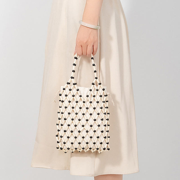 Buddha Stones Hand-woven Mesh Hollow Wooden Beads Handbag - image 19