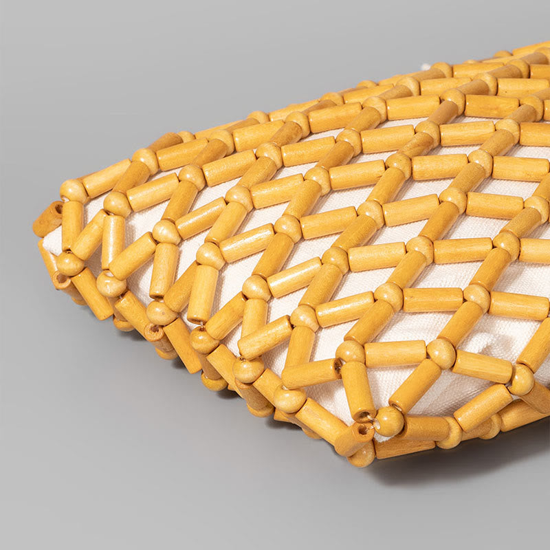 Buddha Stones Hand-woven Mesh Hollow Wooden Beads Handbag - image 13