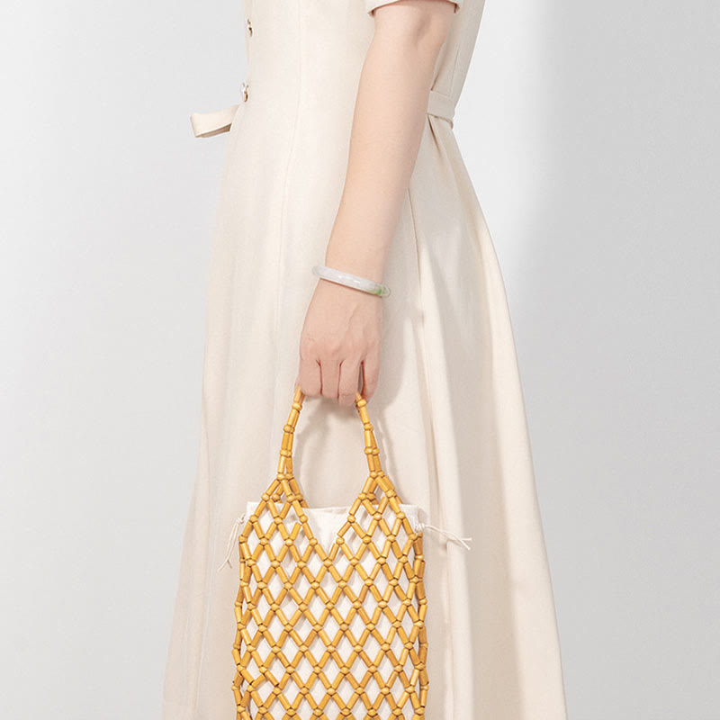 Buddha Stones Hand-woven Mesh Hollow Wooden Beads Handbag - image 15