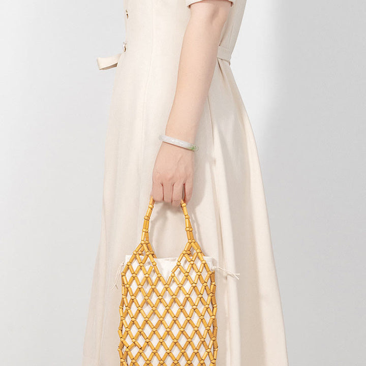 Buddha Stones Hand-woven Mesh Hollow Wooden Beads Handbag - image 15