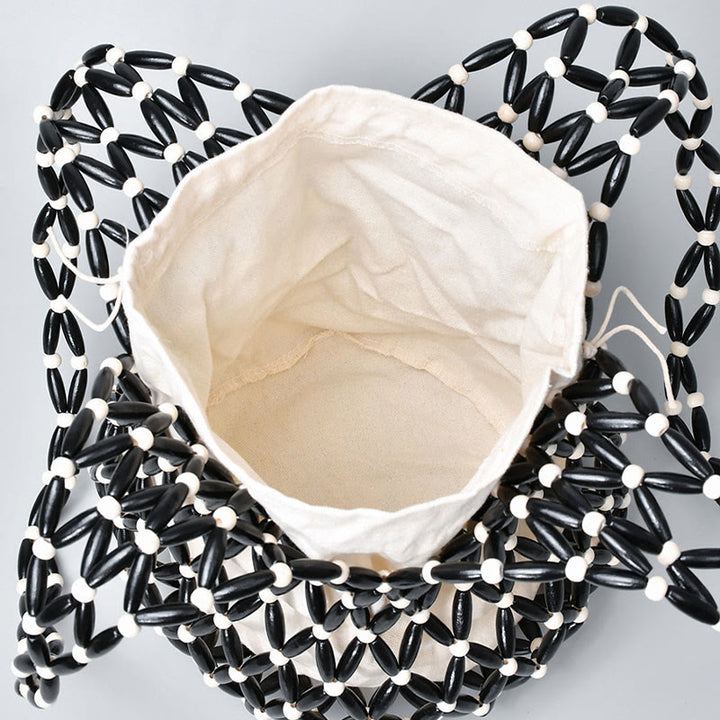 Buddha Stones Hand-woven Wooden Beads Bucket Shoulder Bag Handbag - image 1