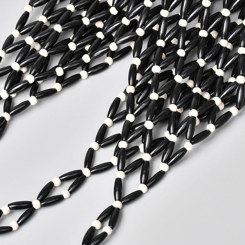 Buddha Stones Hand-woven Wooden Beads Bucket Shoulder Bag Handbag - image 3