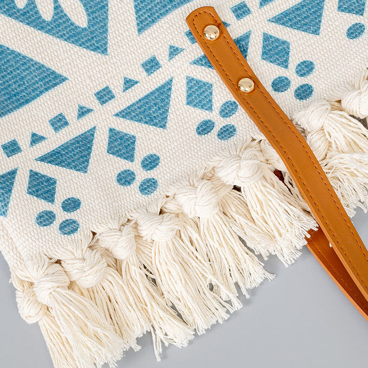 Buddha Stones Large Capacity Boho Geometry Print Tassel Canvas Tote Shoulder Bag - image 5