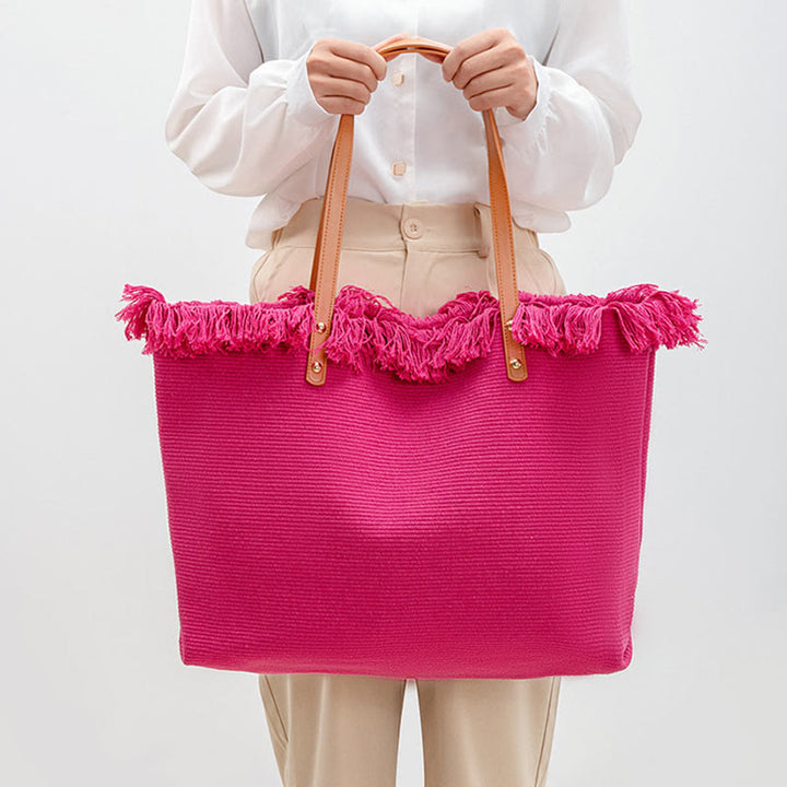 Buddha Stones Large Capacity Solid Color Tassel Canvas Tote Shoulder Bag - image 8