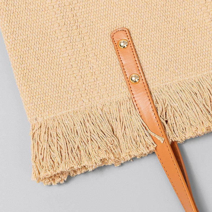 Buddha Stones Large Capacity Solid Color Tassel Canvas Tote Shoulder Bag - image 3