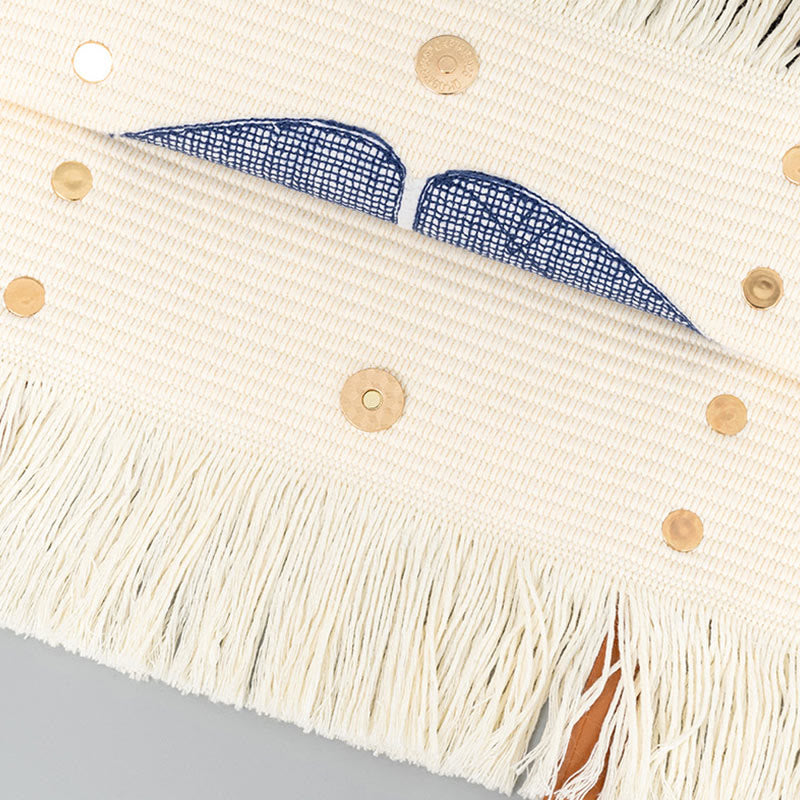 Buddha Stones Large Capacity Evil Eye Leaf Hamsa Tassel Canvas Tote Shoulder Bag - image 4