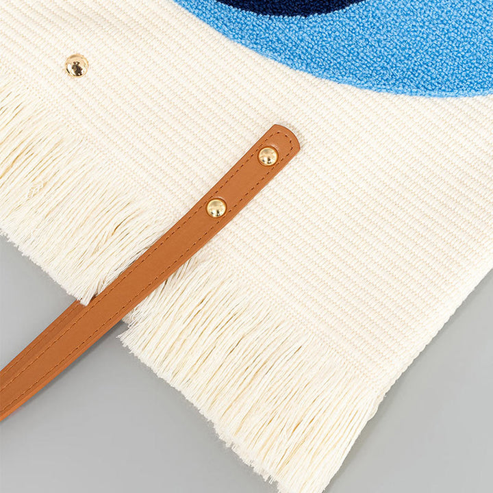 Buddha Stones Large Capacity Evil Eye Leaf Hamsa Tassel Canvas Tote Shoulder Bag - image 3