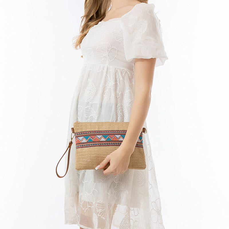 Buddha Stones Boho Colorful Geometry Straw Woven Crossbody Bag Shoulder Bag Handbag - image 7