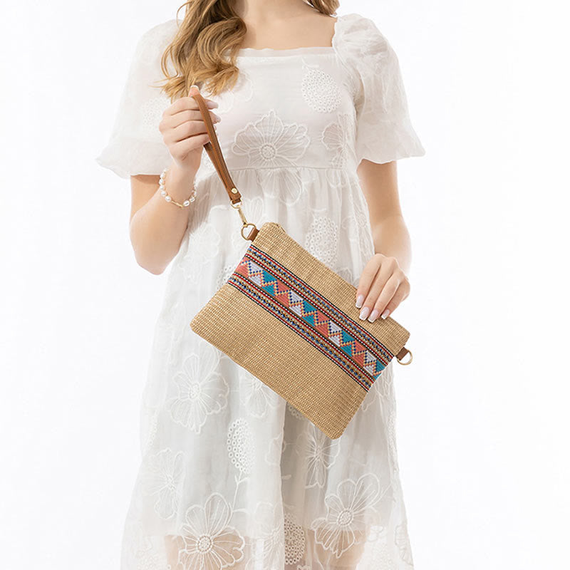 Buddha Stones Boho Colorful Geometry Straw Woven Crossbody Bag Shoulder Bag Handbag - image 6