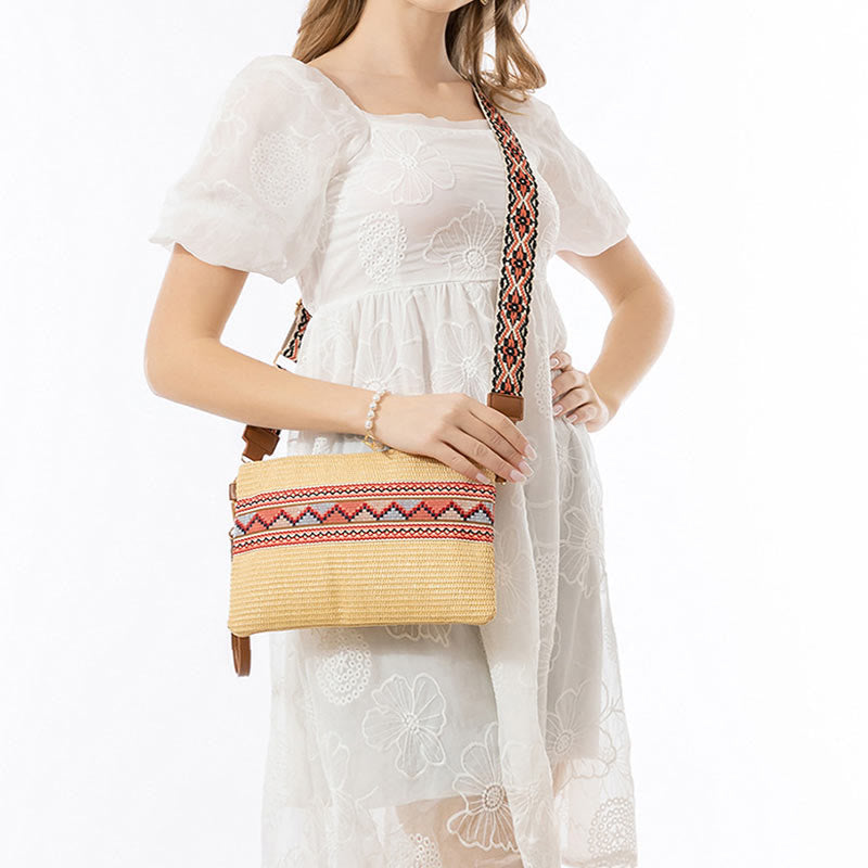 Buddha Stones Boho Colorful Geometry Straw Woven Crossbody Bag Shoulder Bag Handbag - image 14