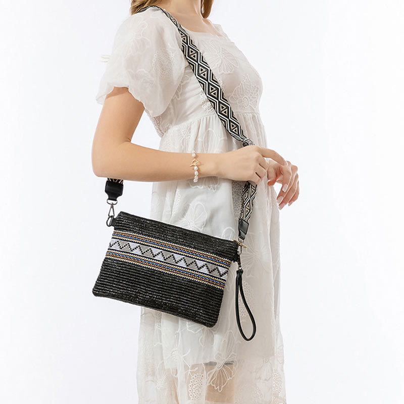 Buddha Stones Boho Colorful Geometry Straw Woven Crossbody Bag Shoulder Bag Handbag - image 17