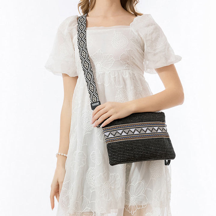 Buddha Stones Boho Colorful Geometry Straw Woven Crossbody Bag Shoulder Bag Handbag - image 16