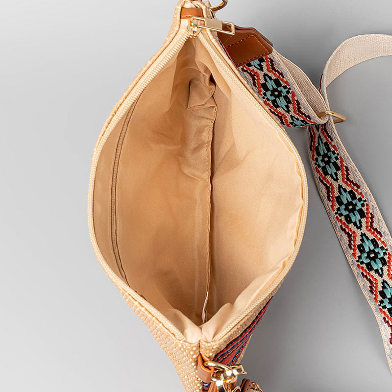 Buddha Stones Boho Colorful Geometry Straw Woven Crossbody Bag Shoulder Bag Handbag - image 1