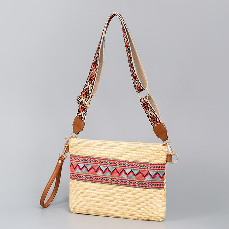 Buddha Stones Boho Colorful Geometry Straw Woven Crossbody Bag Shoulder Bag Handbag - image 12