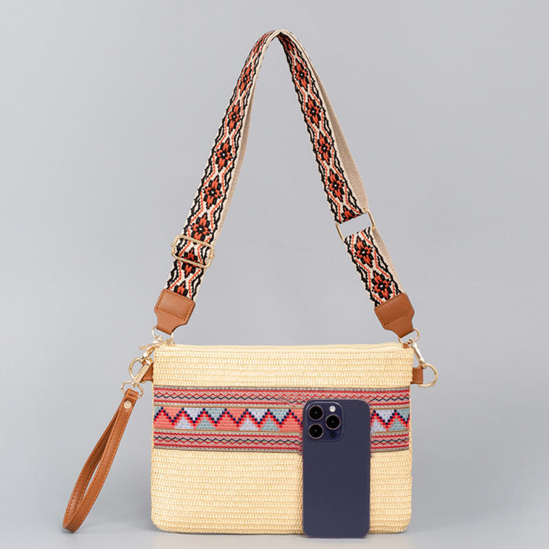 Buddha Stones Boho Colorful Geometry Straw Woven Crossbody Bag Shoulder Bag Handbag - image 9
