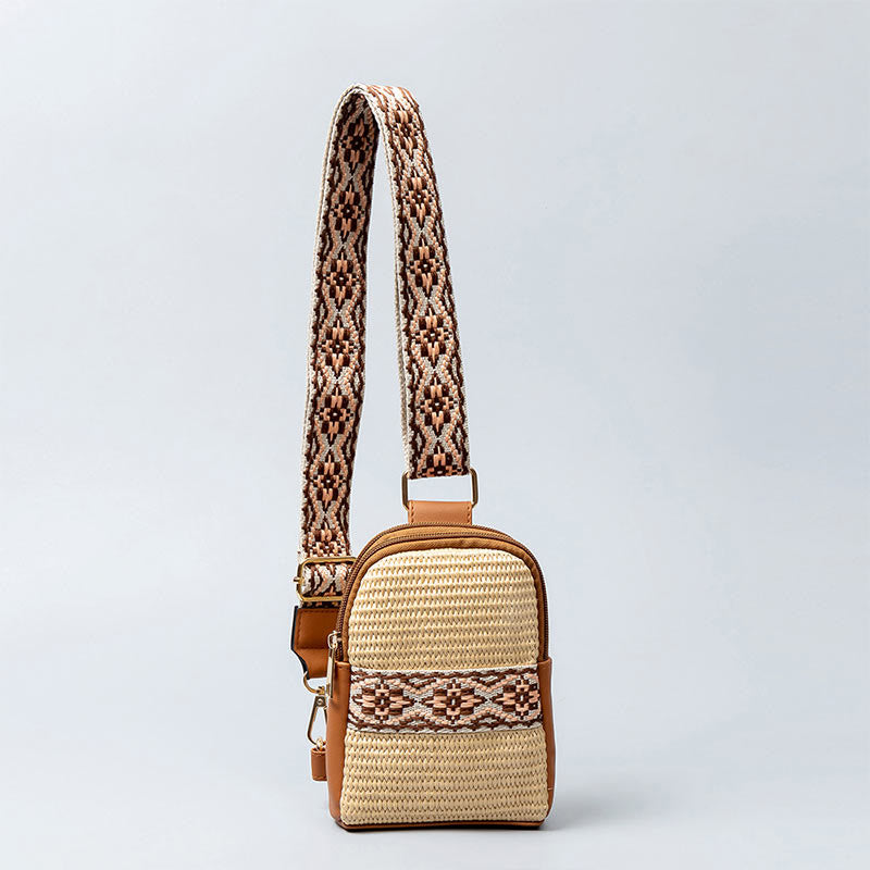 Buddha Stones Small Geometry Straw Woven Crossbody Bag Shoulder Bag - Brown 12*4*18cm - image 13