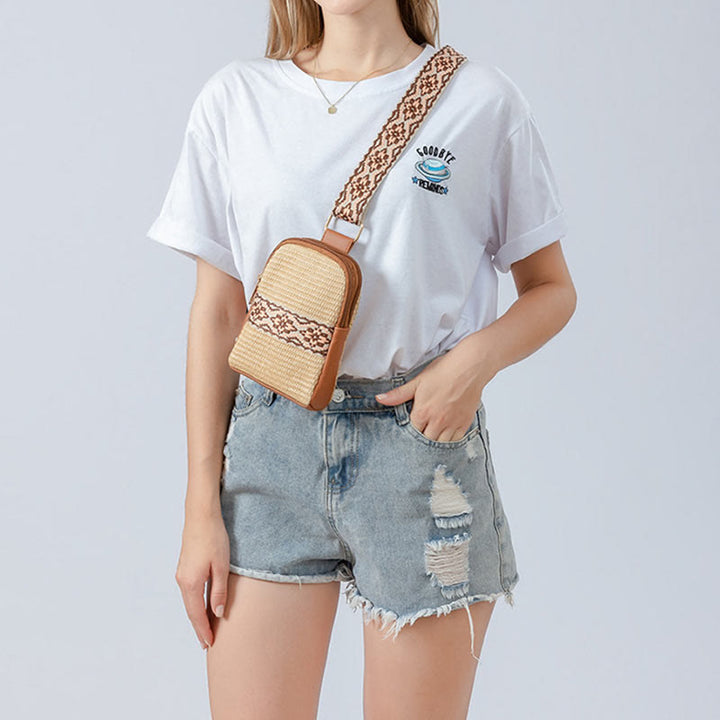 Buddha Stones Small Geometry Straw Woven Crossbody Bag Shoulder Bag - image 14