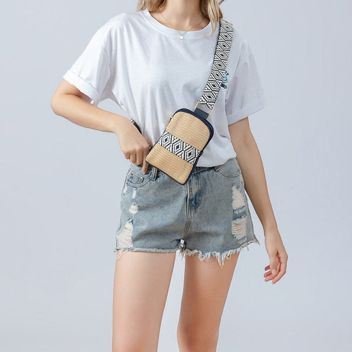 Buddha Stones Small Geometry Straw Woven Crossbody Bag Shoulder Bag - image 8