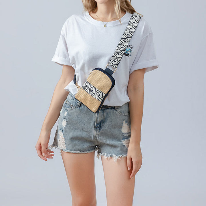 Buddha Stones Small Geometry Straw Woven Crossbody Bag Shoulder Bag - image 7