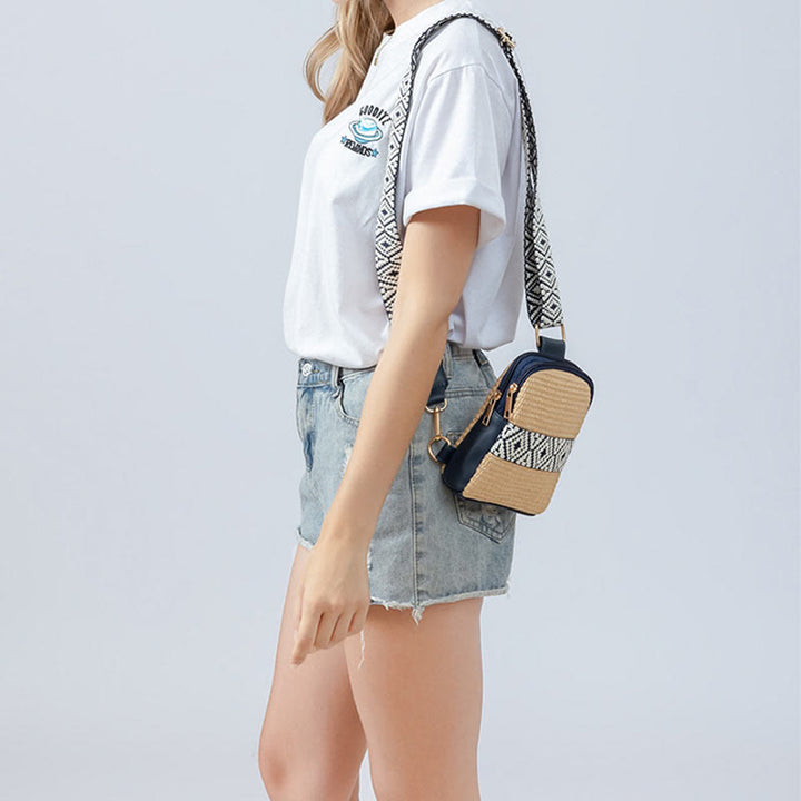 Buddha Stones Small Geometry Straw Woven Crossbody Bag Shoulder Bag - image 5