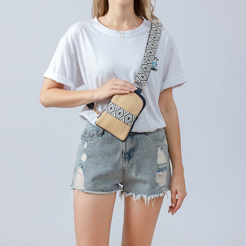 Buddha Stones Small Geometry Straw Woven Crossbody Bag Shoulder Bag - image 4