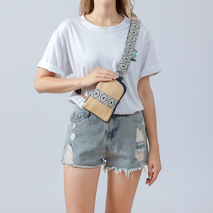 Buddha Stones Small Geometry Straw Woven Crossbody Bag Shoulder Bag - image 4