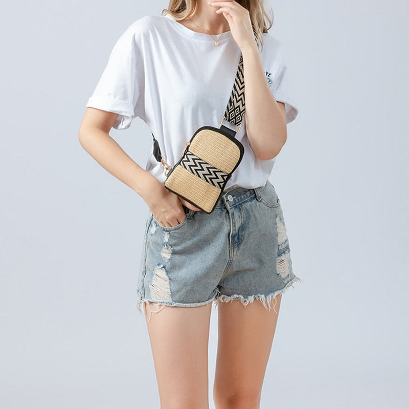 Buddha Stones Small Geometry Straw Woven Crossbody Bag Shoulder Bag - image 11