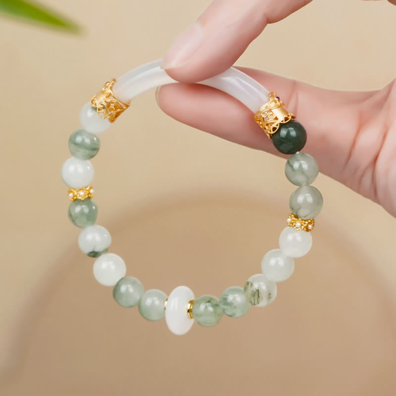 Buddha Stones Natural Tianshan Jade Chalcedony Luck Bracelet - Jade(Wrist Circumference: 14-15cm) - image 0
