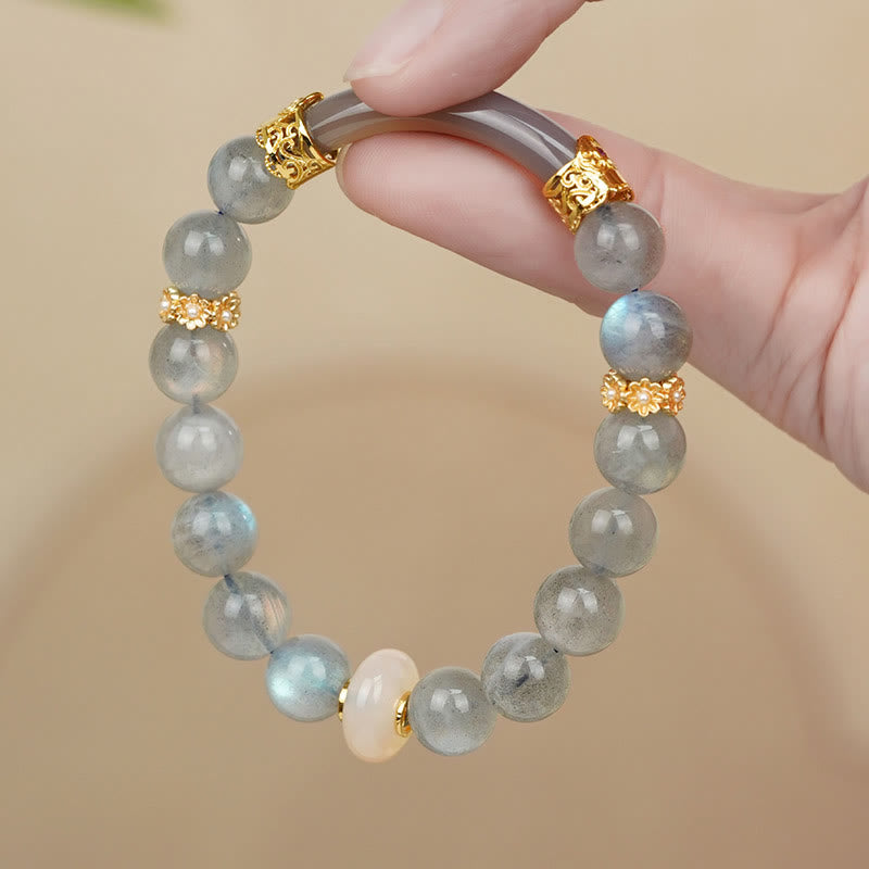 Buddha Stones Natural Moonstone Gray Agate Healing Change Bracelet - Moonstone&Gray Agate(Wrist Circumference: 14-15cm) - image 0