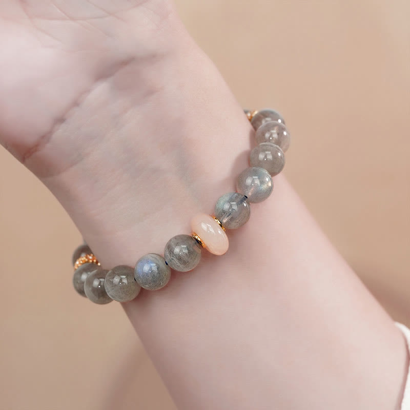 Buddha Stones Natural Moonstone Gray Agate Healing Change Bracelet - image 1