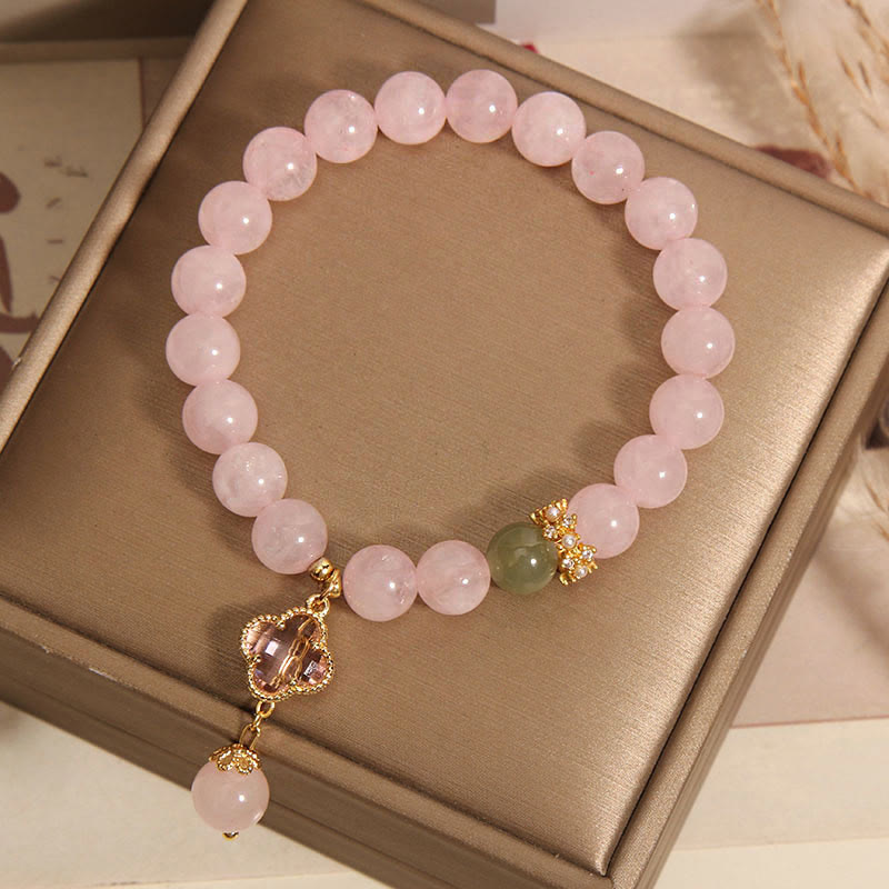 Buddha Stones Natural Pink Crystal Four Leaf Clover Soothing Bracelet - image 6