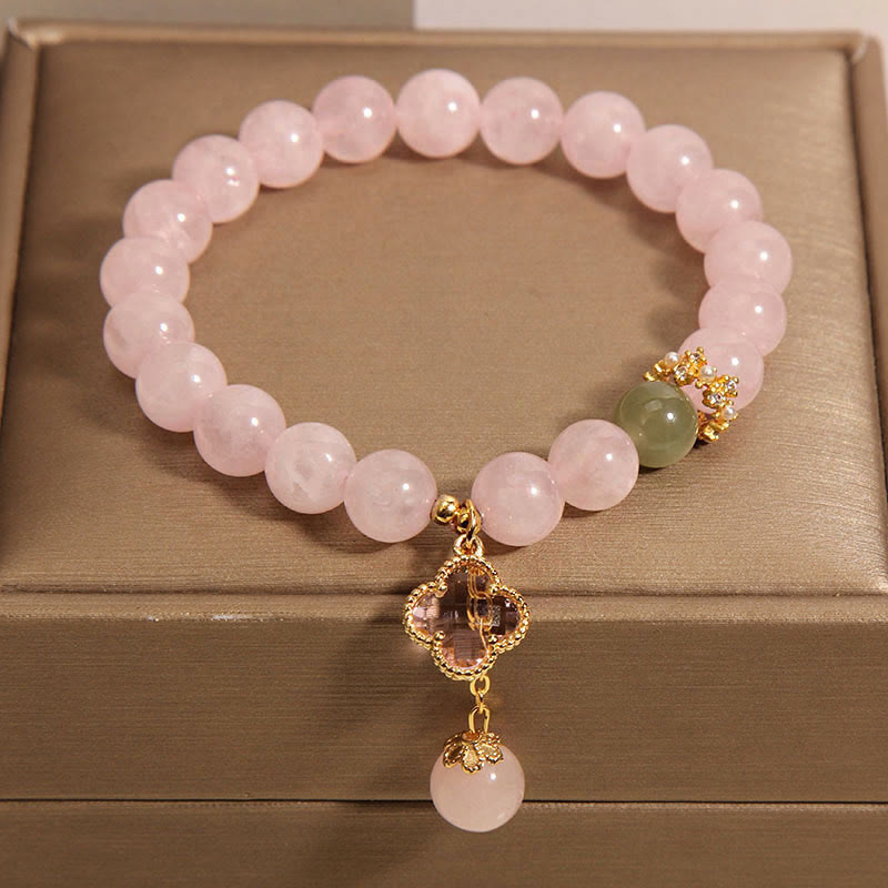 Buddha Stones Natural Pink Crystal Four Leaf Clover Soothing Bracelet - image 3