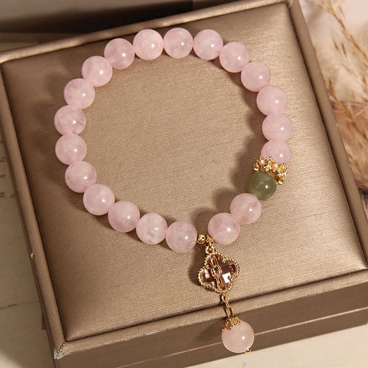 Buddha Stones Natural Pink Crystal Four Leaf Clover Soothing Bracelet - image 5