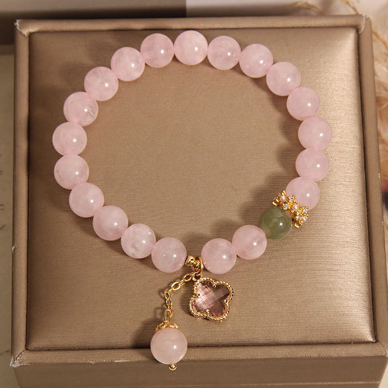Buddha Stones Natural Pink Crystal Four Leaf Clover Soothing Bracelet - image 4
