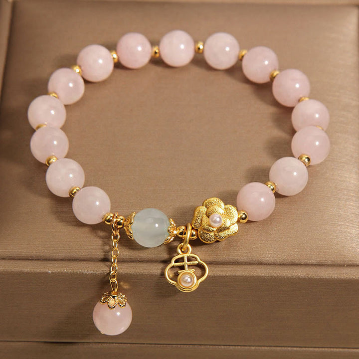 Buddha Stones Natural Pink Crystal Lucky Flower Warmth Bracelet - image 3
