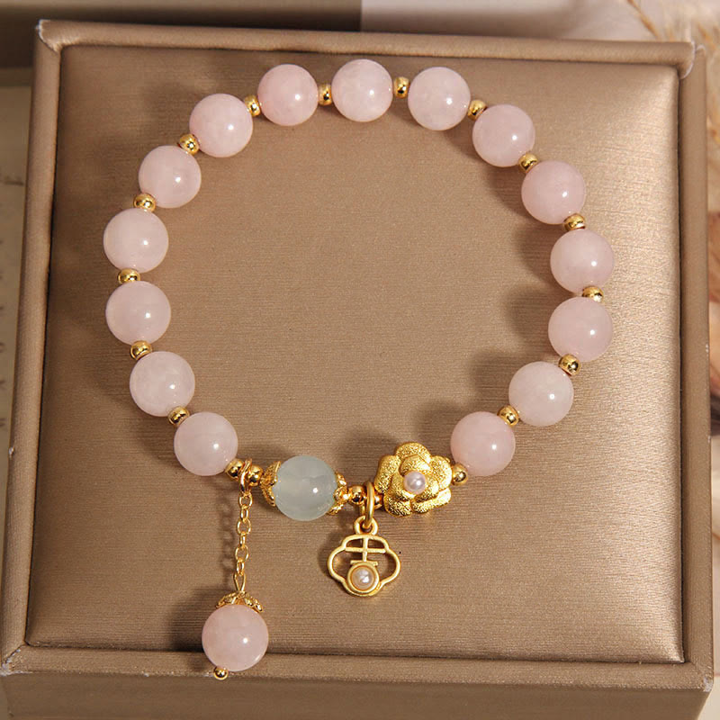 Buddha Stones Natural Pink Crystal Lucky Flower Warmth Bracelet - image 8