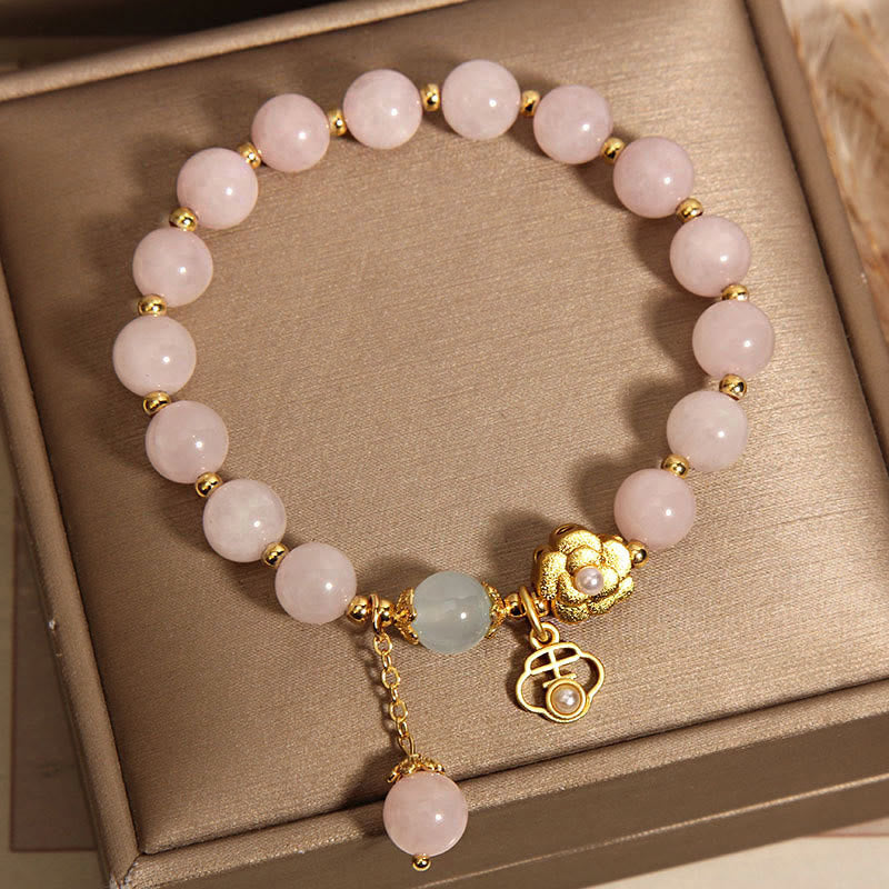 Buddha Stones Natural Pink Crystal Lucky Flower Warmth Bracelet - image 6