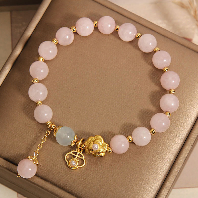 Buddha Stones Natural Pink Crystal Lucky Flower Warmth Bracelet - image 4
