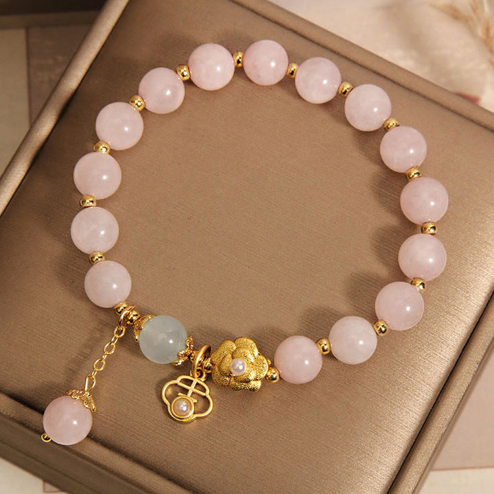 Buddha Stones Natural Pink Crystal Lucky Flower Warmth Bracelet - image 4
