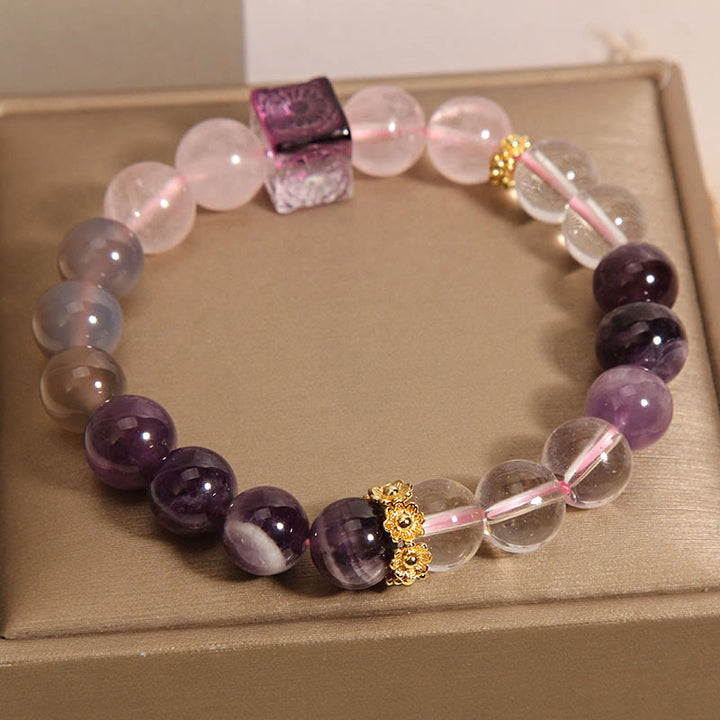 Buddha Stones Natural Amethyst Pink Crystal Inner Peace And Healing Bracelet - image 3