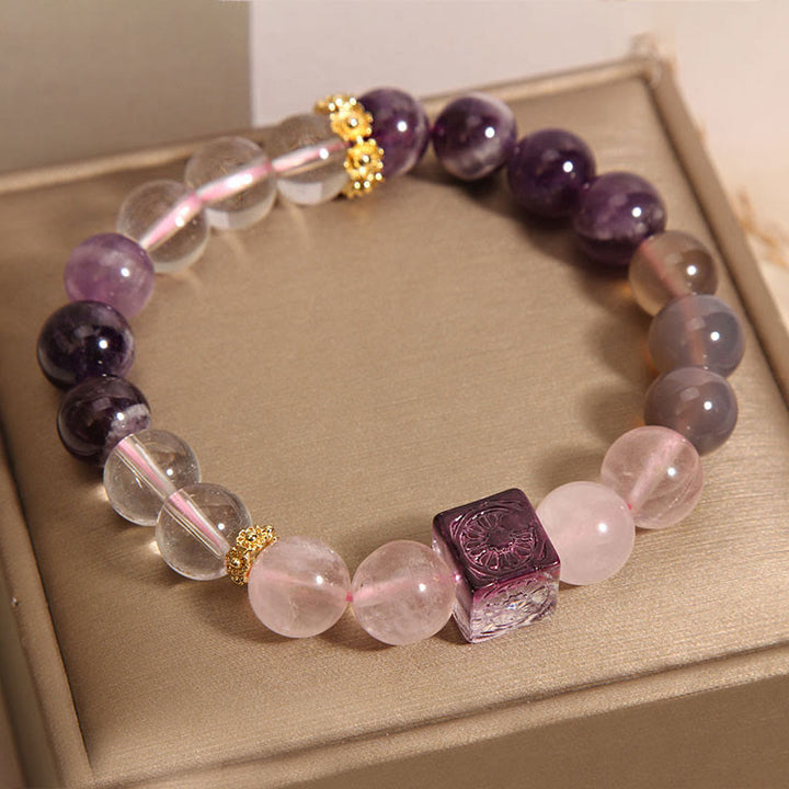 Buddha Stones Natural Amethyst Pink Crystal Inner Peace And Healing Bracelet - image 2