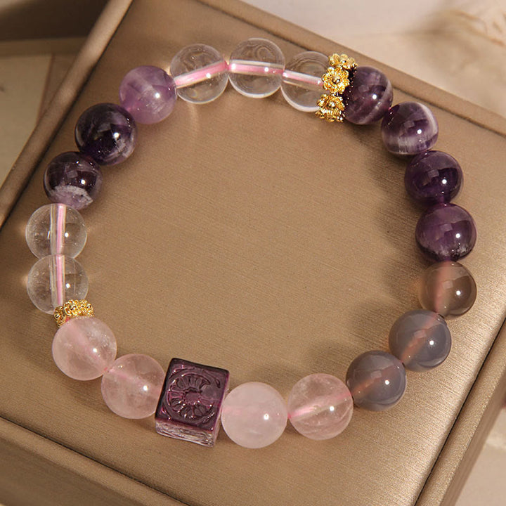 Buddha Stones Natural Amethyst Pink Crystal Inner Peace And Healing Bracelet - image 4