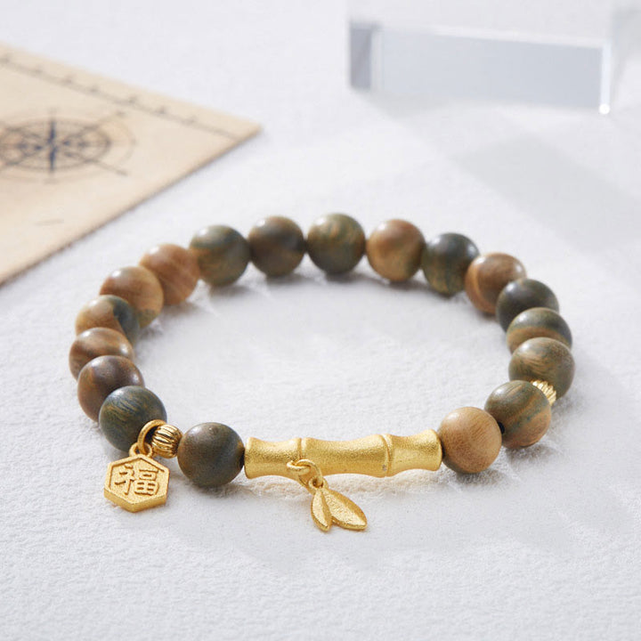 Buddha Stones Green Sandalwood Fu Character Bamboo Soothing Bracelet - image 2