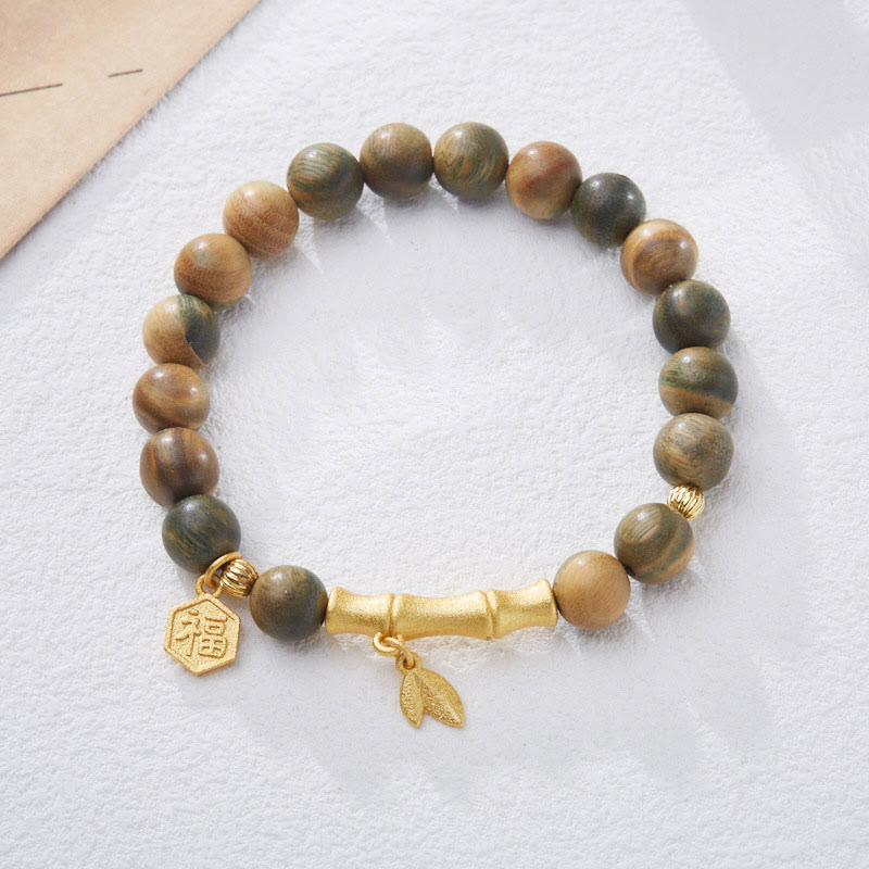 Buddha Stones Green Sandalwood Fu Character Bamboo Soothing Bracelet - image 1