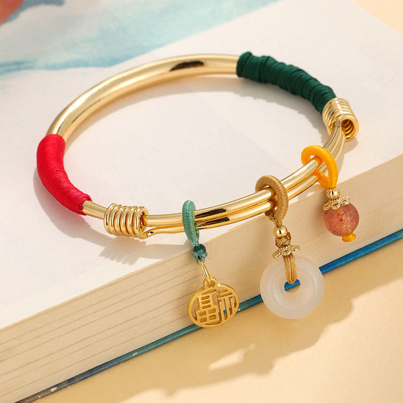 Buddha Stones Pink Crystal Peace Buckle Lucky Flower Love Bracelet Bangle - Gold Plated Peace Buckle(Inner Diameter: 56-60mm) - image 0