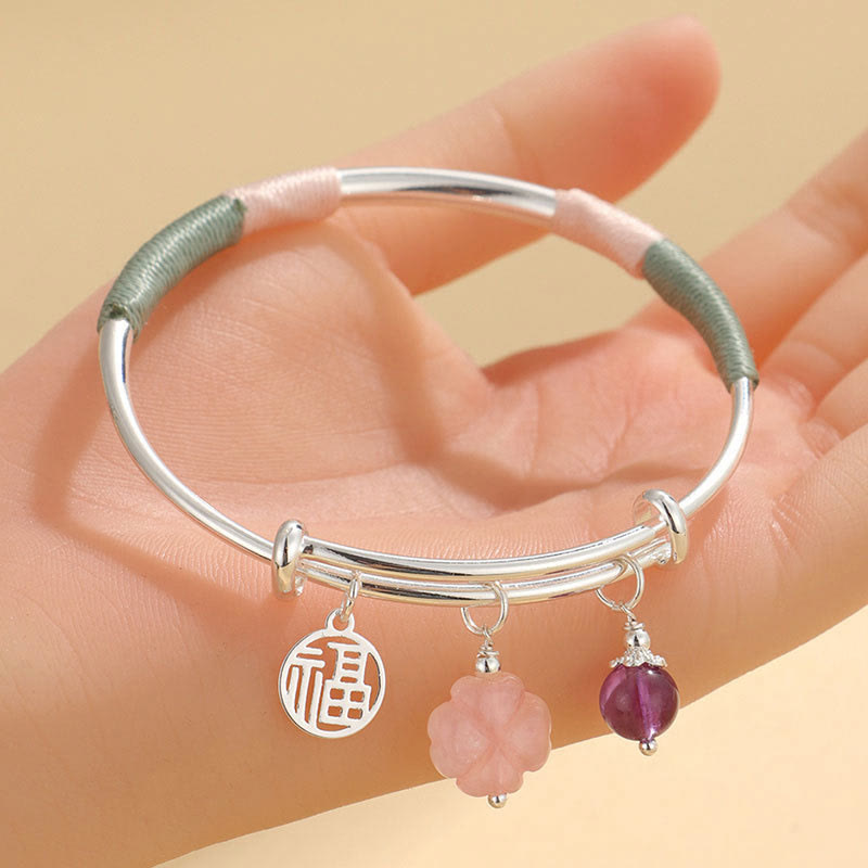 Buddha Stones Pink Crystal Peace Buckle Lucky Flower Love Bracelet Bangle - image 12