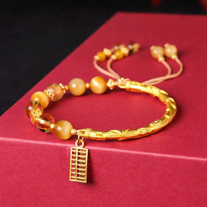 Buddha Stones Natural Tiger Eye Citrine Abacus Charm Protection Bracelet - Tiger Eye Citrine(Inner Diameter: 53mm(Adjustable) - image 0