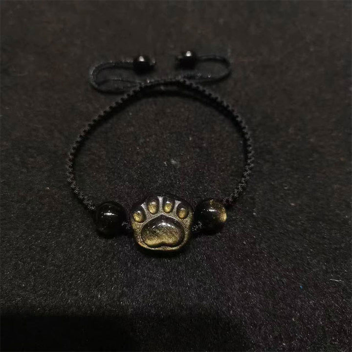 Buddha Stones Natural Silver Sheen Obsidian Gold Sheen Obsidian Cat Claw Soothing Braided Bracelet - Gold Sheen Obsidian(Wrist Circumference: 15-17cm) - Cat Claw Black String - image 5