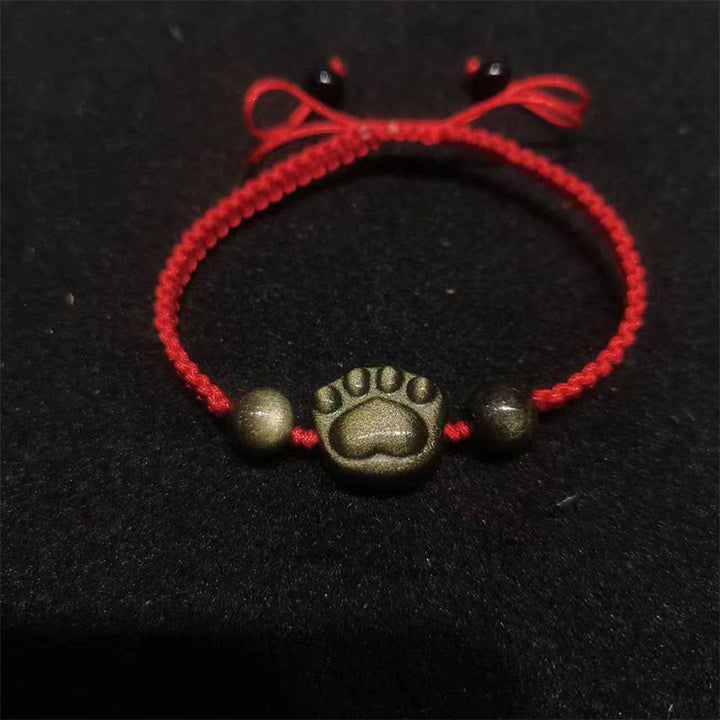 Buddha Stones Natural Silver Sheen Obsidian Gold Sheen Obsidian Cat Claw Soothing Braided Bracelet - Gold Sheen Obsidian(Wrist Circumference: 15-17cm) - Cat Claw Red String - image 4