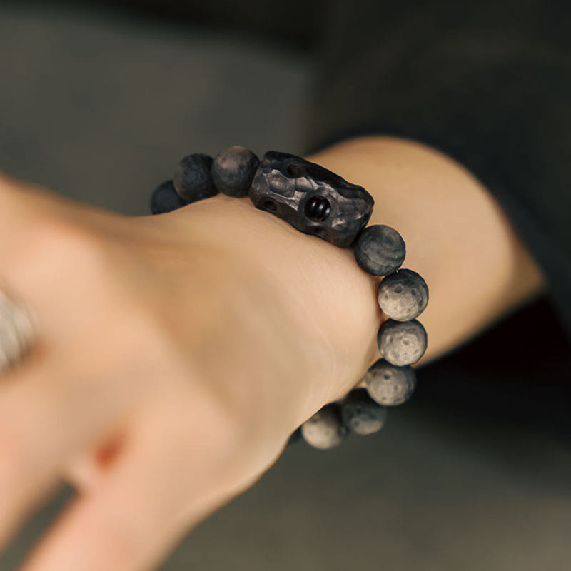 Buddha Stones Silver Sheen Obsidian Ebony Wood Soothing Bracelet - image 4